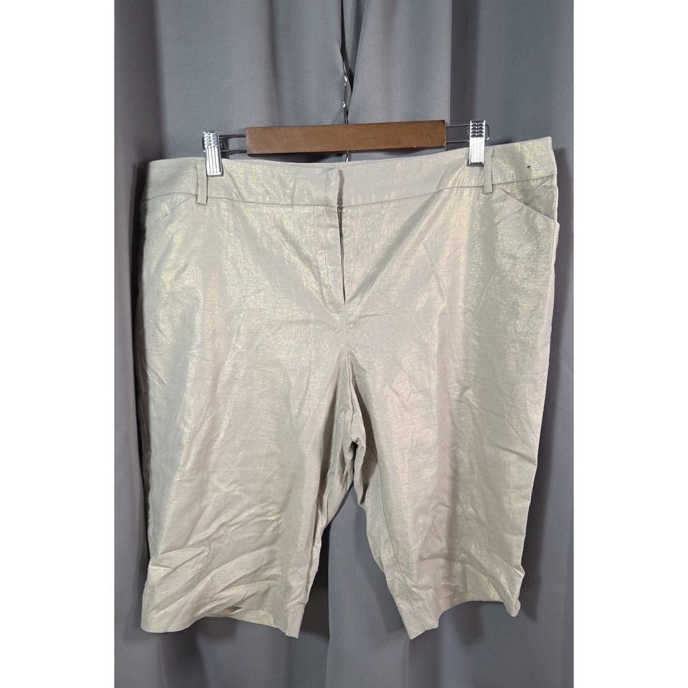 7th Avenue Women's Gold Shimmering Linen Blend Bermuda Shorts 16